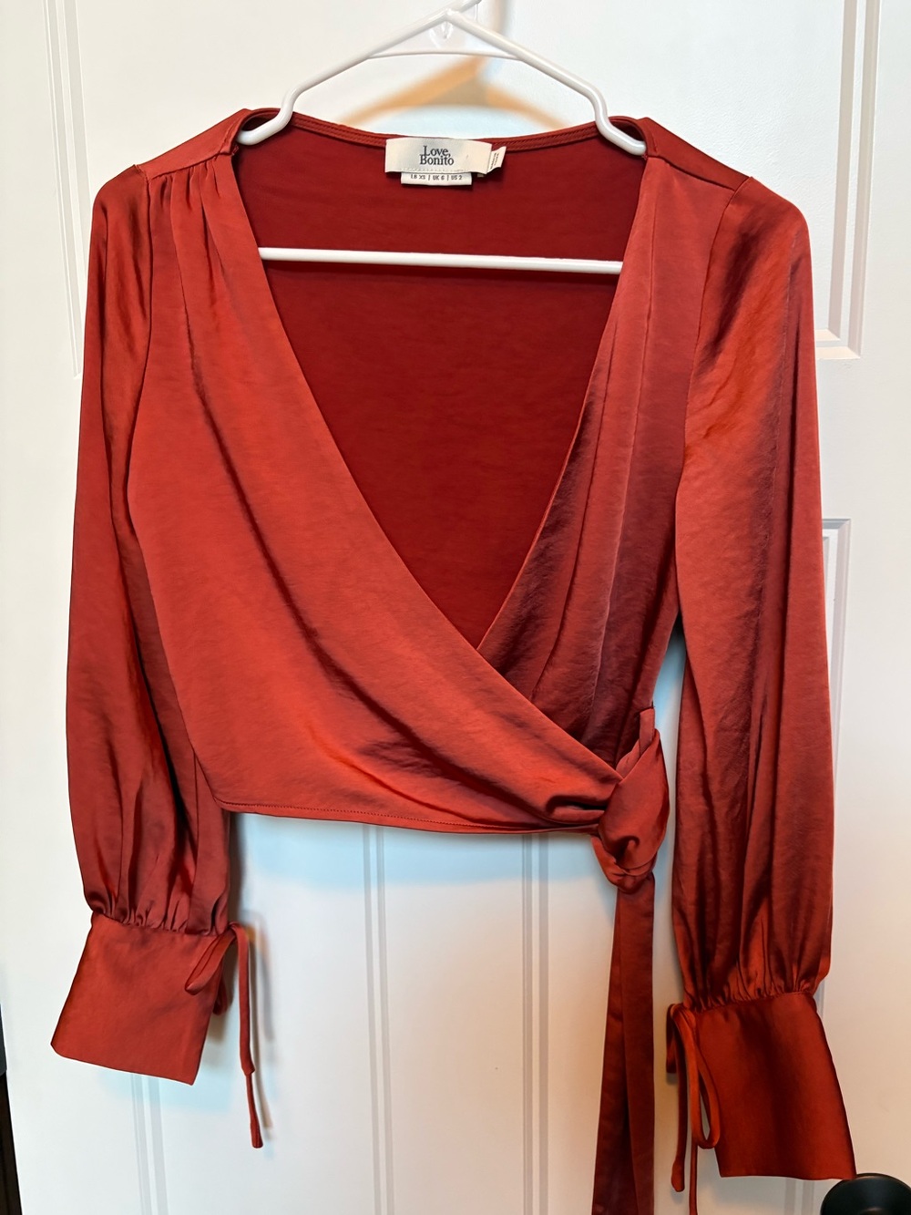 Love, Bonito Elijah Surplice Cropped Wrap Blouse Burnt Orange Sz 2